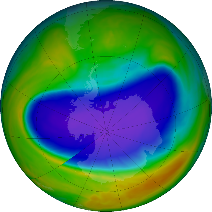 Antarctic ozone map for 03 October 2016